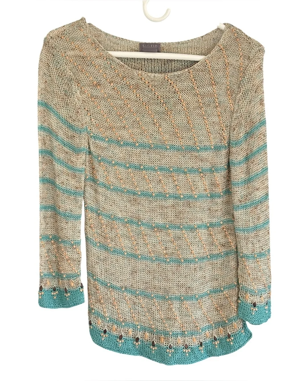 Sigrid Olsen Womens Knit Beaded Striped Summer Sweater Size Small